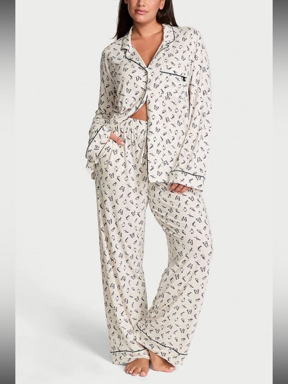 Victoria secret penguin modal long sleeve pajama set medium long